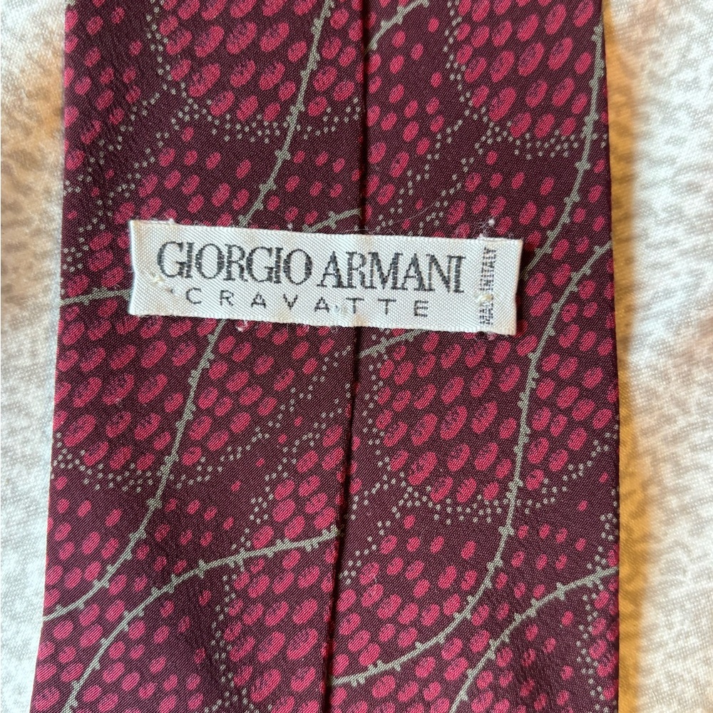Giorgio Armani Burgundy Tie with Pink Dot & Gray Accents